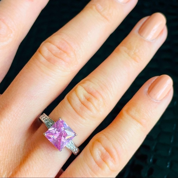 3CT PRINCESS CUT PINK QUARTZ CZ SOLITAIRE STERLING SILVER RING - Picture 1 of 10